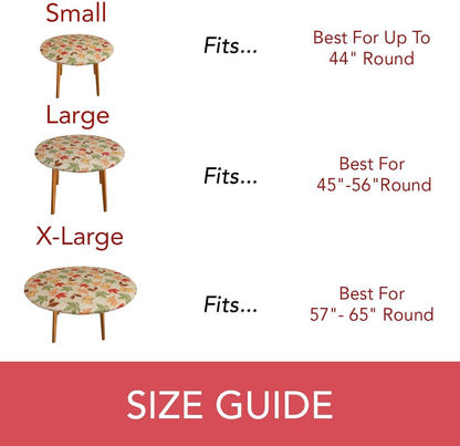 Deluxe Elastic Edged Flannel Backed Vinyl Fitted Table Cover - Large Round Oblong Oval - All-Over Leaves Pattern - Fits