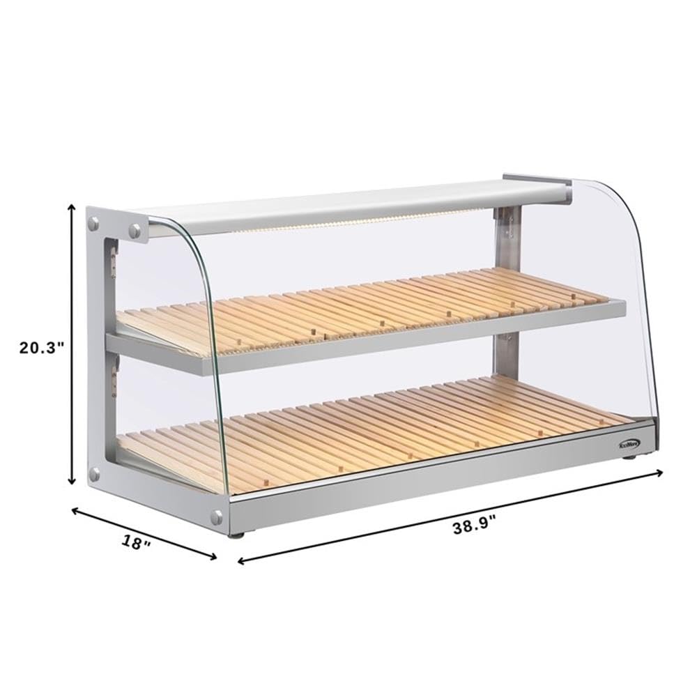 Pemberly Row Glass Countertop Dry Bakery Display Case, 40 in, 5.3 cu. ft. Capacity, Curved Glass, LED Lighting, Stainless Steel and Bamboo Design, Easy-Clean for Pastries and Bread