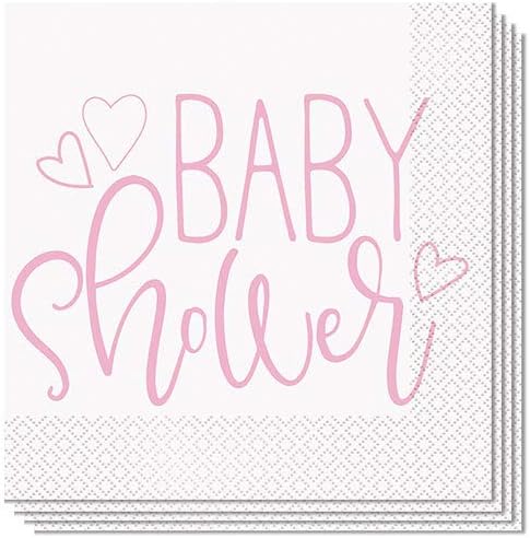 Pink Hearts "Baby Shower" Luncheon Napkins, Pack of 16, Adorable & Elegant Design for Memorable Celebrations