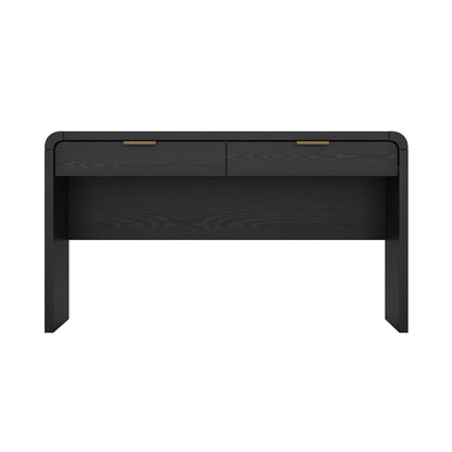 Manhattan Comfort Grace 54" Modern Office Desk with 2 Drawers, Wood Table with Metal Recessed Handles for Work from Home, Study, Craft, Stylish Executive Desk, Black and Gold