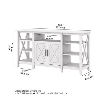 Bush Home Key West Tall TV Stand for 65 Inch TV in Pure White Oak, Farmhouse Entertainment Center with Storage