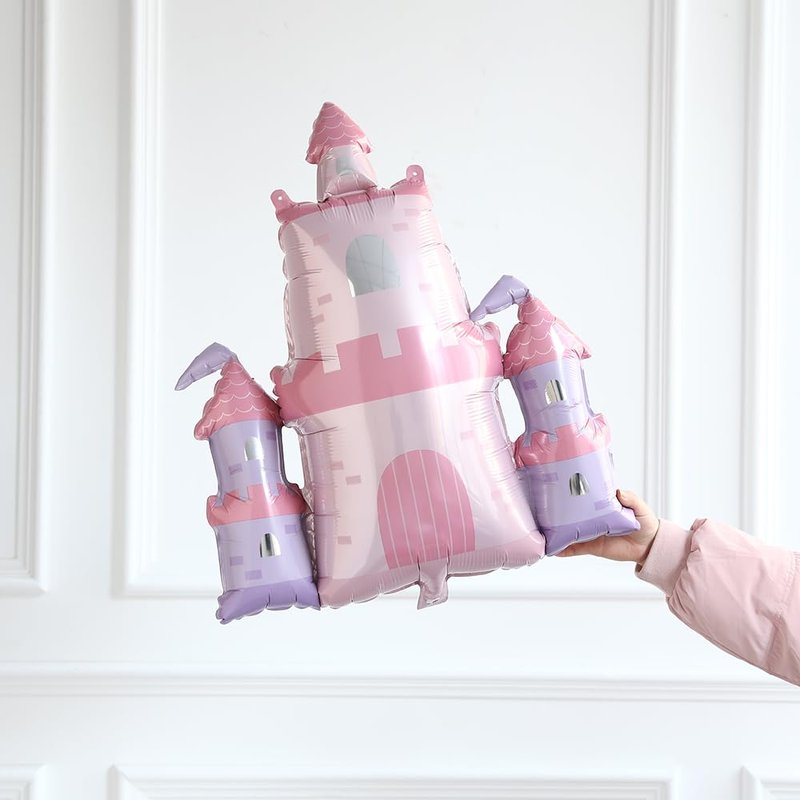 PageebO Princess Birthday Party Decorations, 5Pcs Pink Bow Castle Carriage Crown Cute Mylar Balloons for Princess Party Favors Baby Shower Once upon a Time Girl Birthday Decorations Room Decor