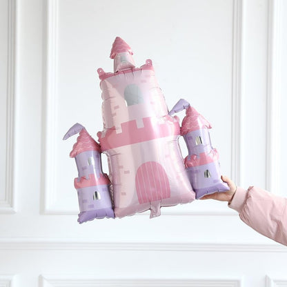 PageebO Princess Birthday Party Decorations, 5Pcs Pink Bow Castle Carriage Crown Cute Mylar Balloons for Princess Party Favors Baby Shower Once upon a Time Girl Birthday Decorations Room Decor