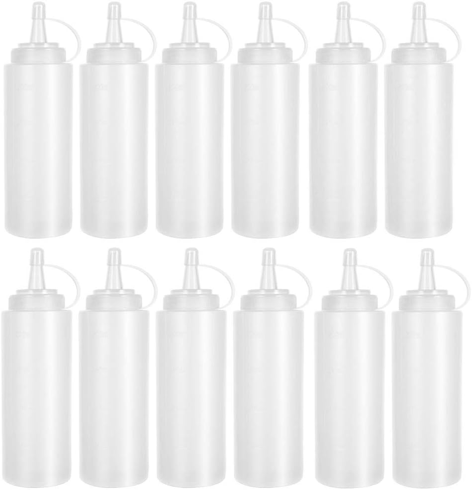 12 Pack 8 oz Plastic Squeeze Bottles Multipurpose Squirt Bottles for Ketchup,Condiments,BBQ