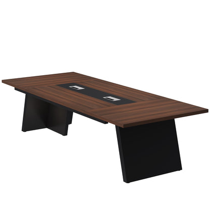 Tribesigns 8ft Conference Table, Large Meeting Table for 8-10 People, Business Seminar Furniture for Office Conference Room, Walnut & Black (4, Walnu+ Black)