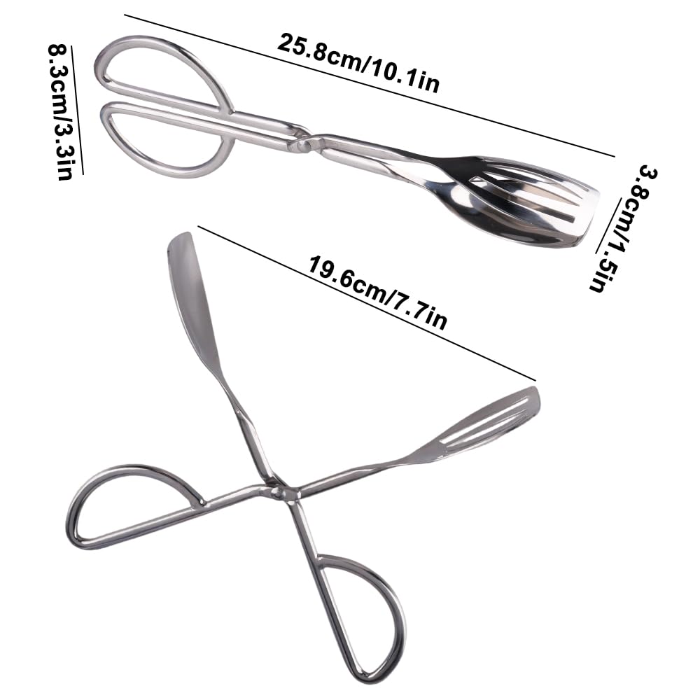 Velicber 2 Pcs Serving Tongs, 10 Inch Buffet Tongs, Stainless Steel Kitchen Tong with Comfort Grip for Salads, Appetizers, Cake, Bread, Cooking, Party, Barbecue, Desserts, Ice - Silver