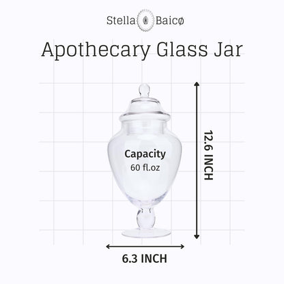 Large Glass Apothecary Jars with Lid, Glass Candy Jar for Candy Buffet, Elegant Decorative Glass Jars for Wedding, Display and Party, Clear Candy Canisters (Height: 12.6", Diameter: 6.3")