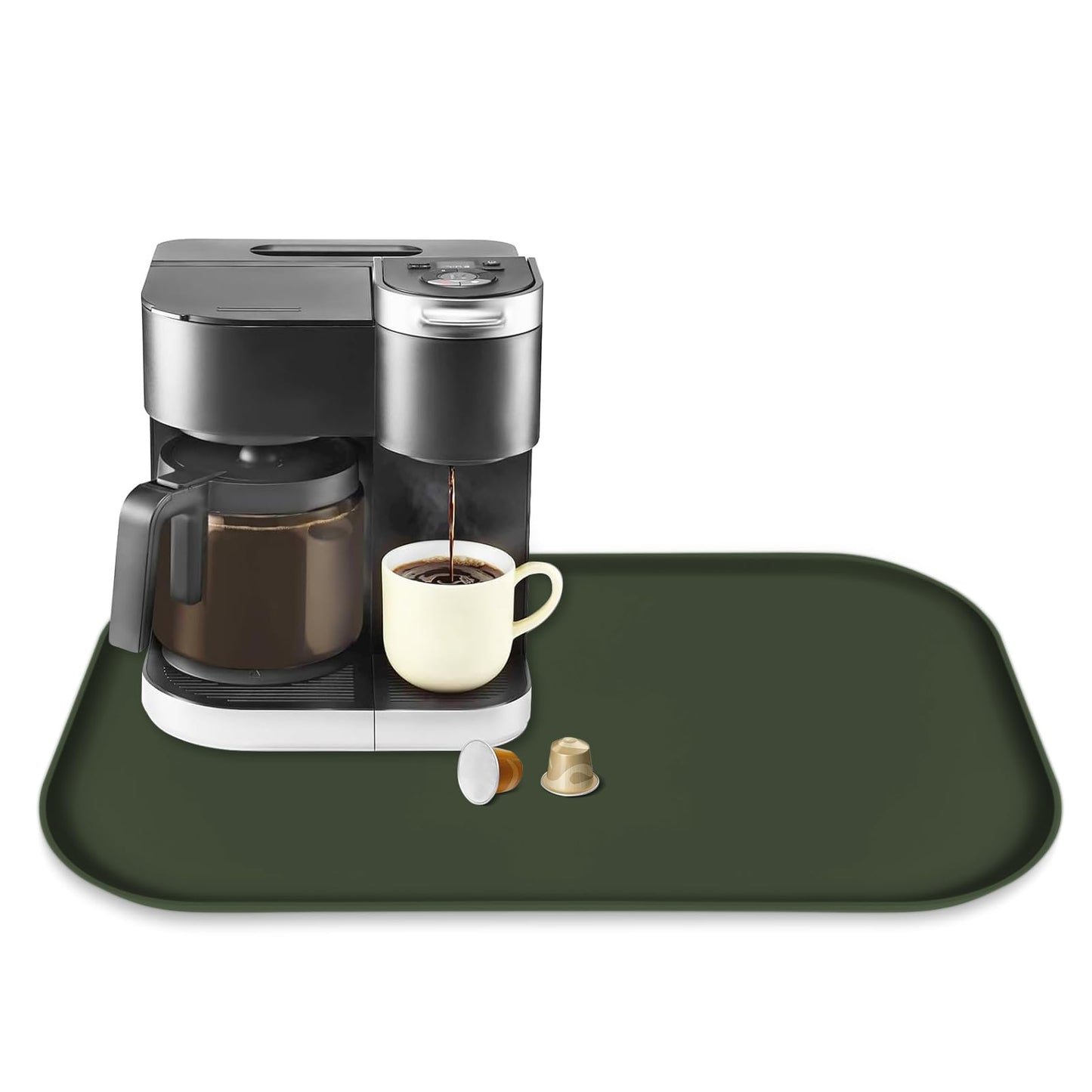 TOHONFOO Silicone Coffee Mat with Lip, 19.7'' x 15'' Heavy Duty Bar Mat, Coffee Tray for Countertop Fit Under Machine Pot Espresso Machine, Grey