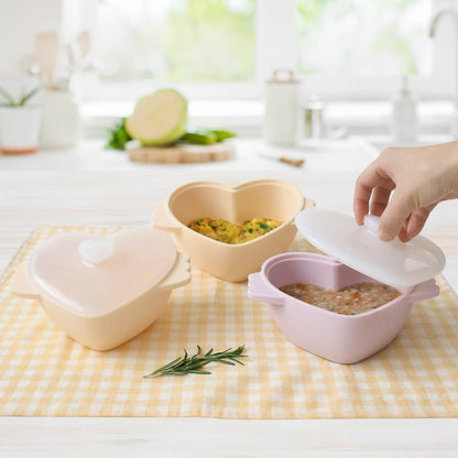 JOONIE Lovely Microwave Silicone Steamer for Baby, Heart Shaped Food Storage Containers (Large 700ml, Lavender)