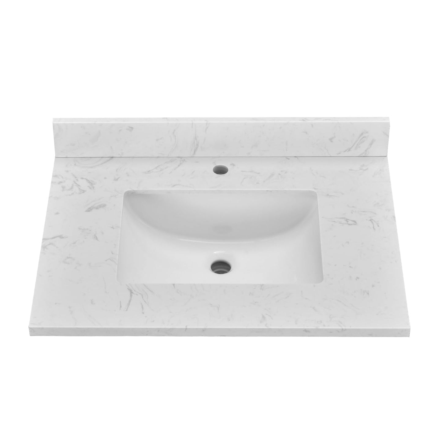 EQLOO 30" x 22" Vanity Top, Volakas White Engineered Stone Vanity Sink Top, with Undermounted Rectangular Sink & Backsplash Countertops, Pre-Drilled Single Hole for Bathroom Vanity Top with Sink