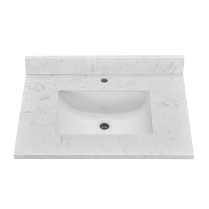 EQLOO 30" x 22" Vanity Top, Volakas White Engineered Stone Vanity Sink Top, with Undermounted Rectangular Sink & Backsplash Countertops, Pre-Drilled Single Hole for Bathroom Vanity Top with Sink