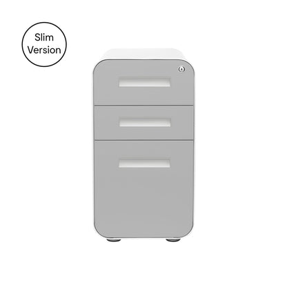 Laura Davidson Furniture Stockpile Slim 3-Drawer Mobile File Cabinet with Lock - Under Desk Metal Filing Cabinet, Legal/Letter File Folders, Wheels & Stationary Feet, Assembled, Light Grey Faceplate