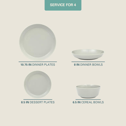 Gibson Home Summer Shades 16 Piece Plates and Bowls Dishes Service for 4 Porcelain Dinnerware Set - White