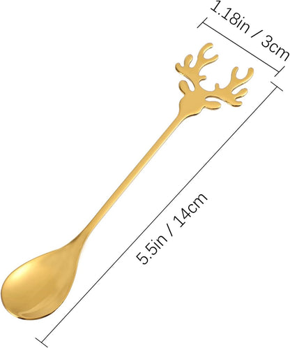 Hemoton 2pcs Coffee Spoons Set, Stainless Steel Gold Tea Spoons with Reindeer Handle, 5.5 Inch