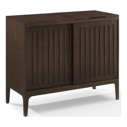 Pemberly Row Modern Record Storage Media Console, 42.13" Wide Wood Cabinet, Dark Brown Finish, Sliding Doors, Adjustable Shelves, Hinged Turntable Compartment, Mid-Century Style Entertainment Center