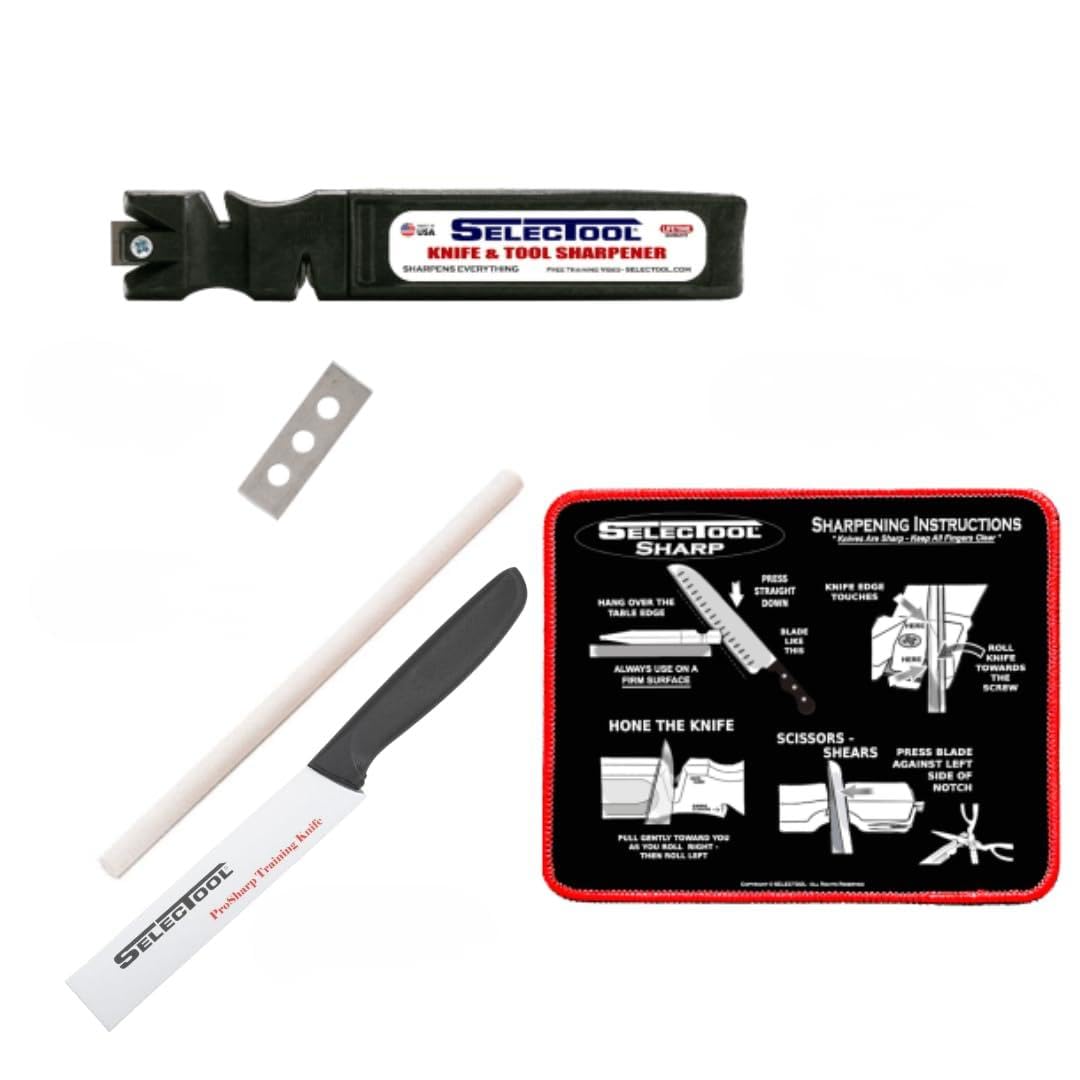 SELECTOOL Knife Sharpening System Complete Kit - Father’s Day Gift for Dad, Manual Knife & Tool Sharpener for Kitchen Knives, Pocket Knives, Scissors & Outdoor Tools, Made in USA