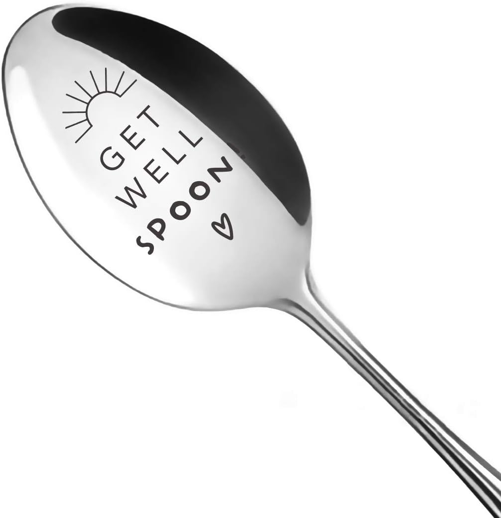 Get Well Spoon, Funny Engraved Stainless Steel Spoon, Best Recovery Gift for Women Men, Encouragement Gifts
