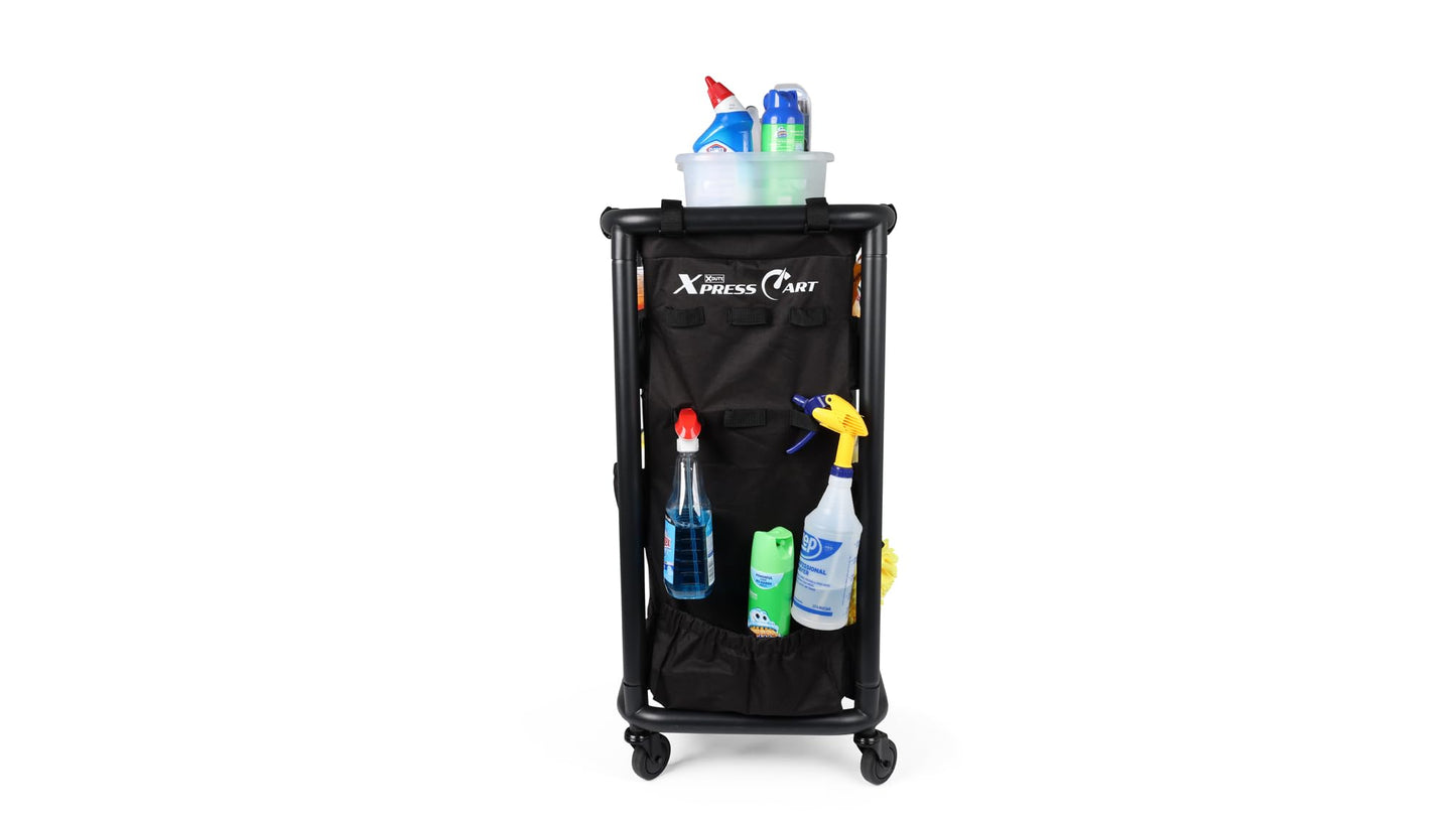 Multipurpose Rolling Janitorial Cart – Ideal for Garage Organization, Car Detailing, Laundry Room/Home Cleaning – Compact Utility Cart on Wheels w/Steel Frame, Organizer & Black Bag – Matte Black
