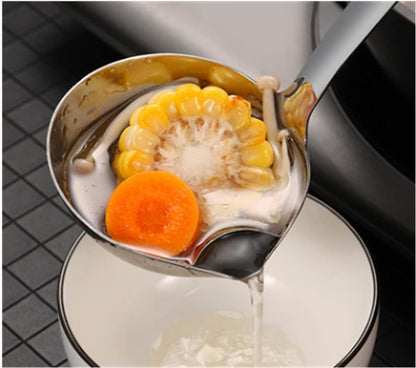 Advanced Stainless Steel Soup Ladle, Long Plastic Handle Soup Residue Separator, Kitchen Colander Filtering Spoon