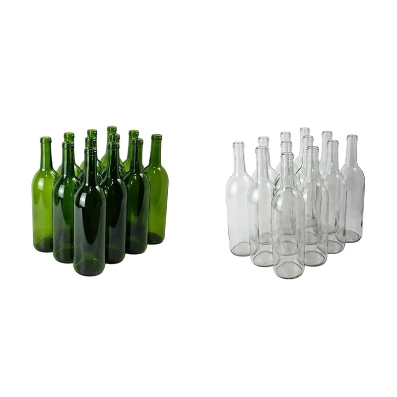 FastRack - W5 Wine Bottles, Bordeaux Liquor, Green and Clear, 750 ml Empty