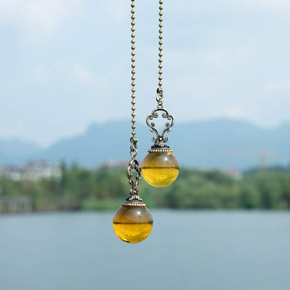 LONGSHENG - SINCE 2001 - Set of 2 Vintage-Style Amber Fan Pull Ceiling Fan Chain Pulls Crystal Ball 12inch Chains for Fan Light