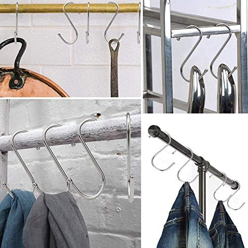 MroMax Stainless Steel S Hooks, 125mm/4.92" Silver S Shaped Hook Hangers for Kitchen, Bathroom, Bedroom, Storage Room,