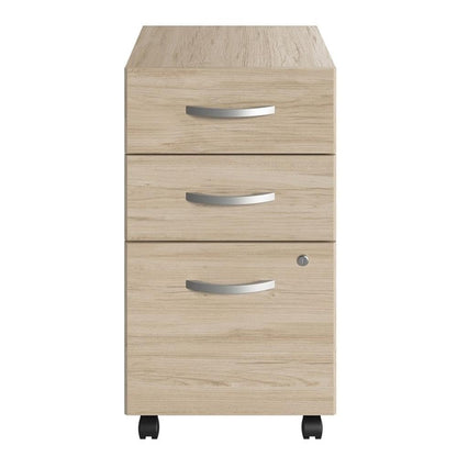 BOWERY HILL 3 Drawer Mobile File Cabinet, Natural Elm Finish, Engineered Wood, Smooth Ball Bearing Slides, Thermally Fused Laminate, Locking Drawers, Rolling Design with Casters, Office Organization