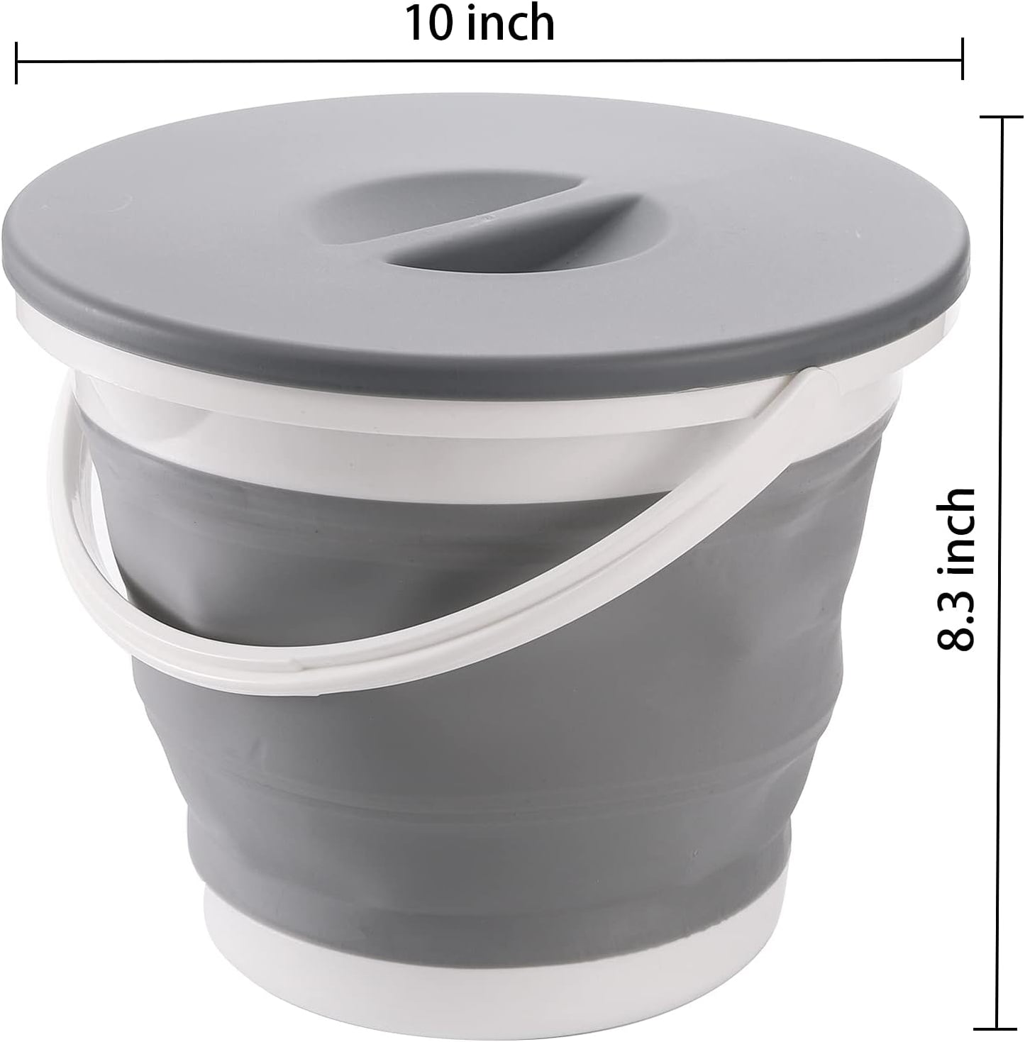Bekith 2 Pack Collapsible Plastic Bucket with Locking Lid, 5L / 1.32 Gallon Foldable Round Tub Portable Fishing Water Pail for Hiking, Backpacking, Camping and Outdoor Survival (Blue, Gray)