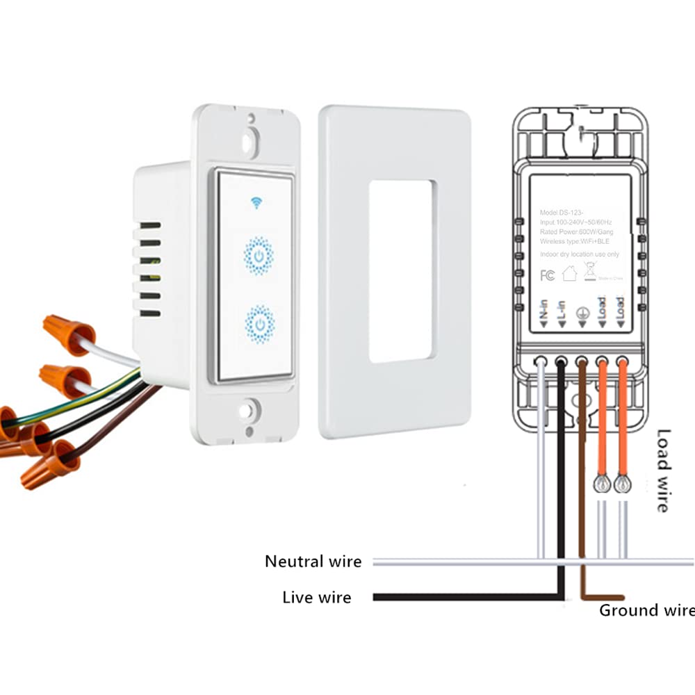 Nexete Smart Wi-Fi Double Light Switch, 2 in1 Single Pole Switch Compatible with Alexa Google Assistant & IFTTT,Remote Control, Timing Function No Hub Required (1-Pack Double)