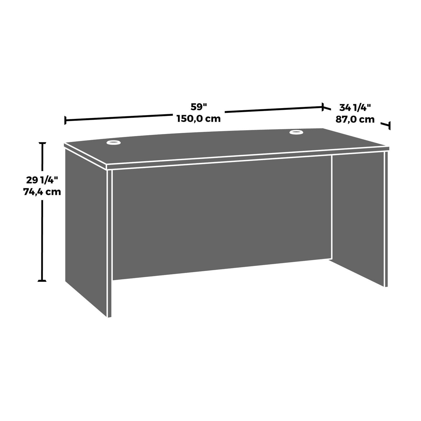 OfficeWorks by Sauder Affirm 60'' Bow Front Desk Shell, L: 34.25'' x W: 59.06'' x H: 29.29'', Hudson Elm