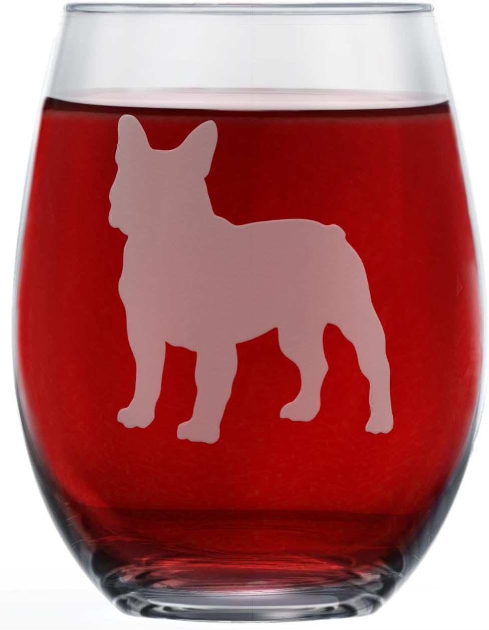 Greenline Goods French Bulldog Stemless Wine Glasses - Hand Etched 2-Sided Silhouette with Breed Name for Dog Lovers