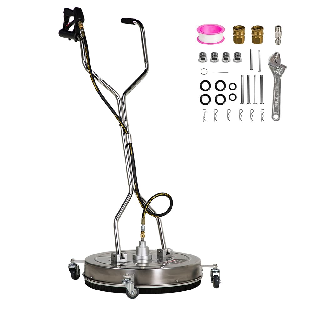ECCPP 24 Inch Pressure Washer Surface Cleaner with 4 Wheels Stainless Steel for Household Cleaning 3/8" Quick Connector