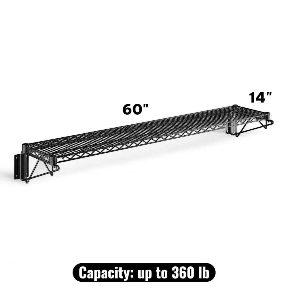 3 Pack! 14" x 60" Black Wall Mount Wire Storage Rack for Kitchen, Garage & Storage – Heavy Duty Steel Wire Shelving, Commercial Wall Shelf for Home & Professional Use