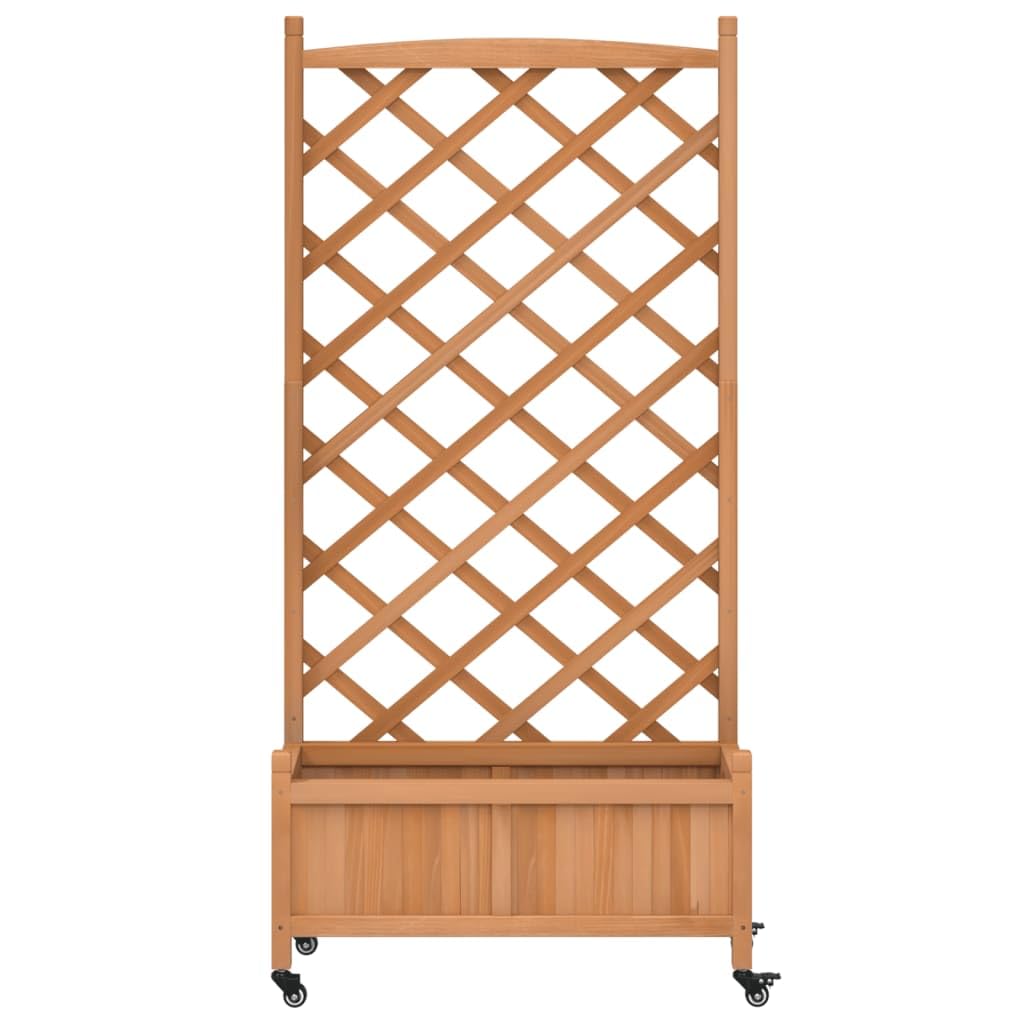 Foknhdi Brown Large Wood Planter with Trellis 62 inch Tall Elevated Plant Box on Wheels Mobile Raised Garden Bed for Climbing Vegetables Flowers Herbs Patio Balcony Outdoor