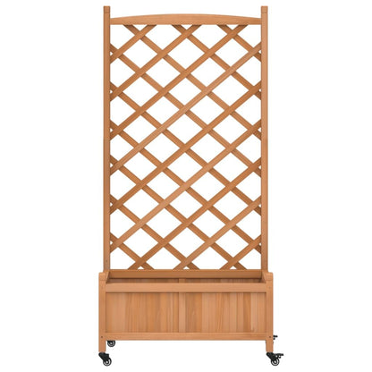 Foknhdi Brown Large Wood Planter with Trellis 62 inch Tall Elevated Plant Box on Wheels Mobile Raised Garden Bed for Climbing Vegetables Flowers Herbs Patio Balcony Outdoor