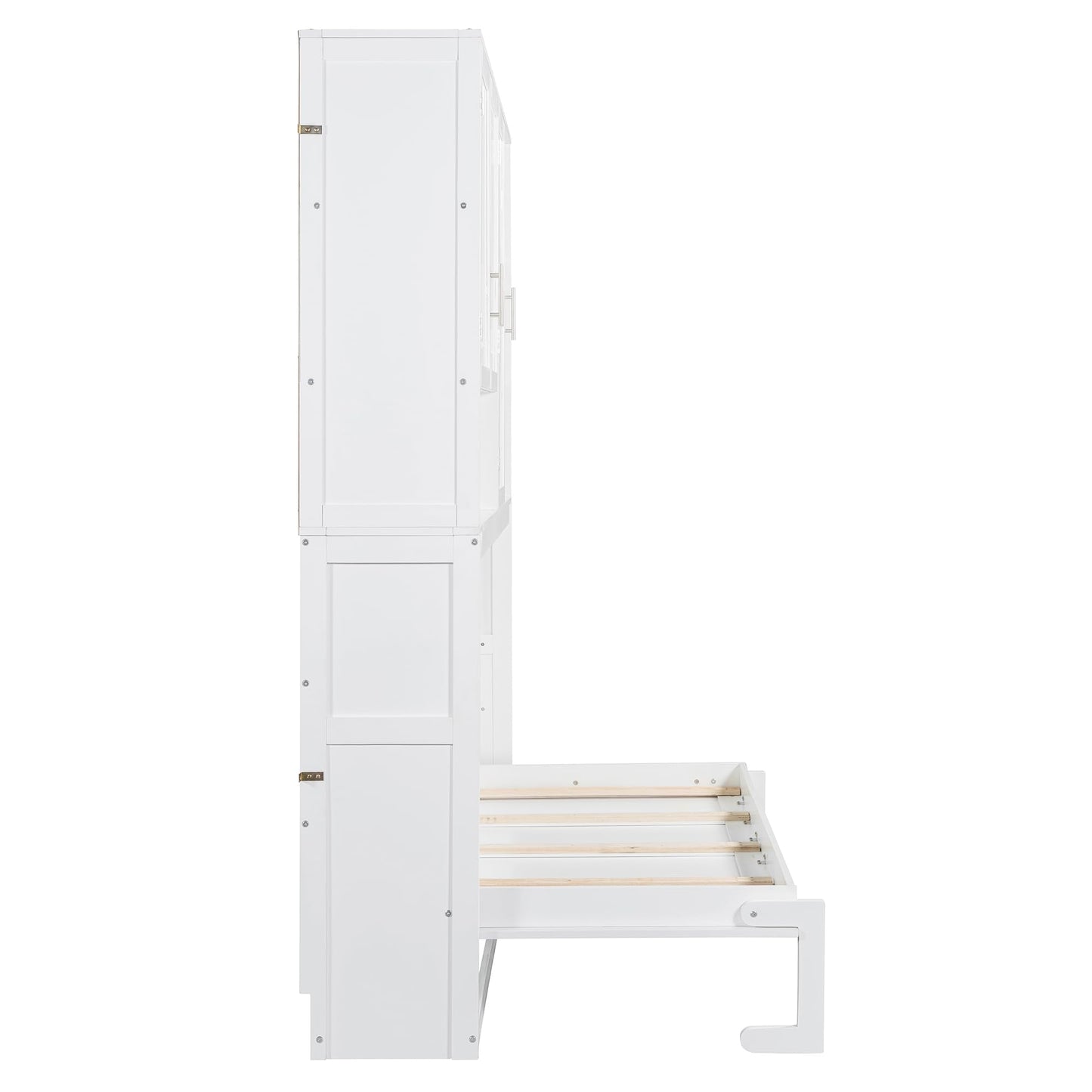 Ball & Cast Twin Size Murphy Bed,Foldable Wall Bed with Top Cabinet,Storage Shelves,Hidden Cabinet Bed Frame with Led Light and USB Port for Bedroom,Guest Room,Space Saving,No Box Spring Needed,White