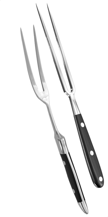 2 Pcs Carving Fork for Meat 11,8 inch - Stainless Steel Meat Fork with Heat-Resistant Handle for Grilling, Cooking, Serving - Straight and Curved Carving Utensils with Classic Two-Prong BBQ Design