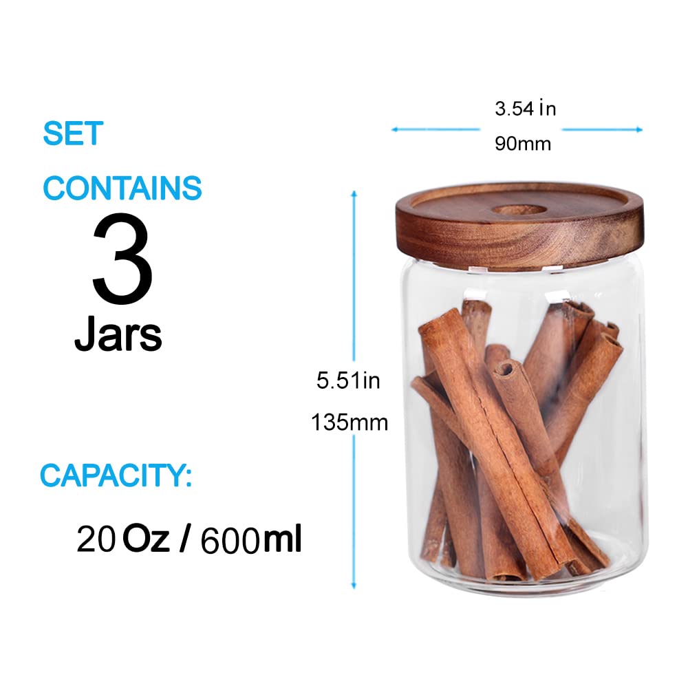 SAIOOL Kitchen Canisters Set of 6-8.5oz Glass Spice Jars With Acacia Airtight Lid and Labels Round Spice Bottles for kitchen Seasoning Baby Food Kids Snacks Meal Prep Containers Candle