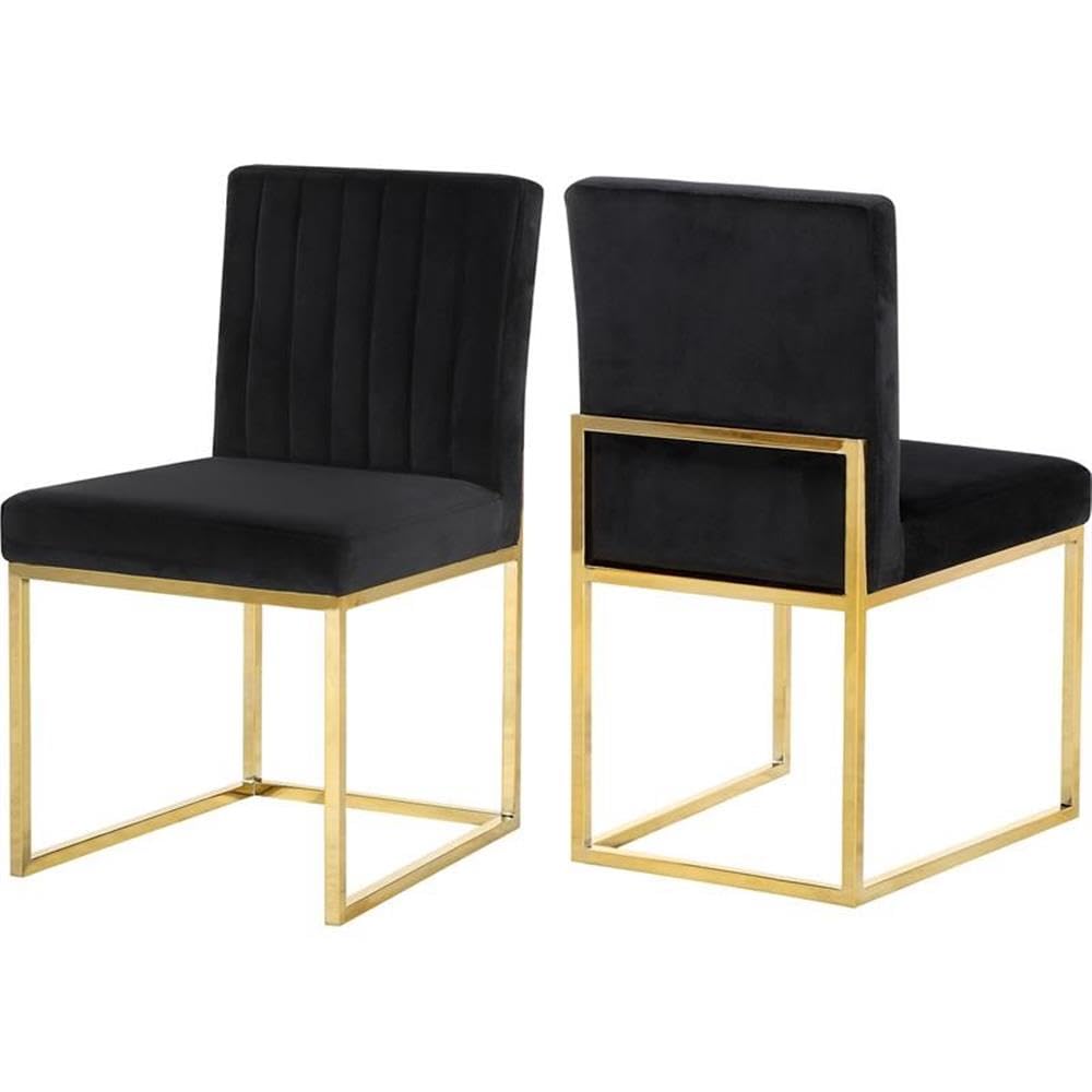 Meridian Furniture Giselle Collection Modern | Contemporary Velvet Upholstered Dining Chair with Durable Metal Base, Set of 2, 18" W x 22" D x 32" H, Black
