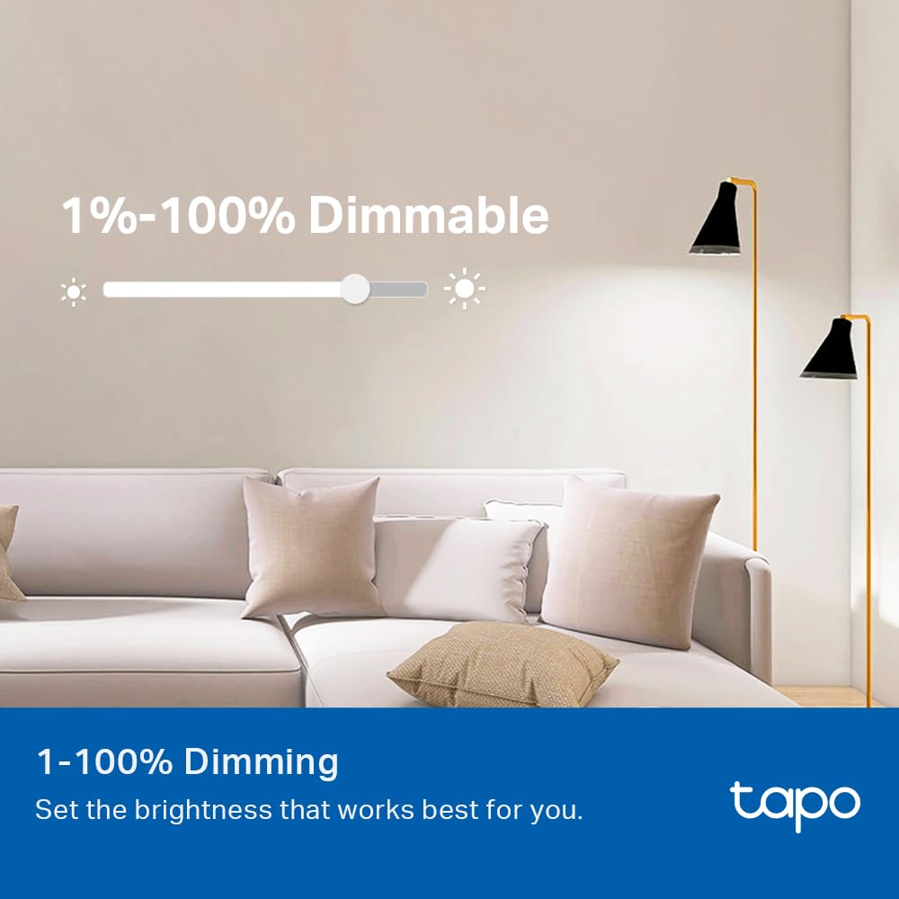 Tapo TP-Link Smart Light Bulbs - Natural Daylight, Dimmable, Compatible w/Alexa and Google Home, A60 Bulb/E27 Base, 60W Equivalent, 800LM CRI>90, 2.4GHz WiFi Only, No Hub Required, L520E(4-Pack)