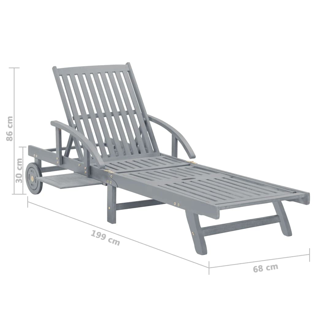 Molumvel Outdoor Sun Lounger, Extra Long Patio Chaise Lounge with Adjustable Backrest and Wheels, Solid Acacia Wood Recliner for Garden, Poolside, Deck, Gray