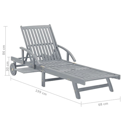 Molumvel Outdoor Sun Lounger, Extra Long Patio Chaise Lounge with Adjustable Backrest and Wheels, Solid Acacia Wood Recliner for Garden, Poolside, Deck, Gray