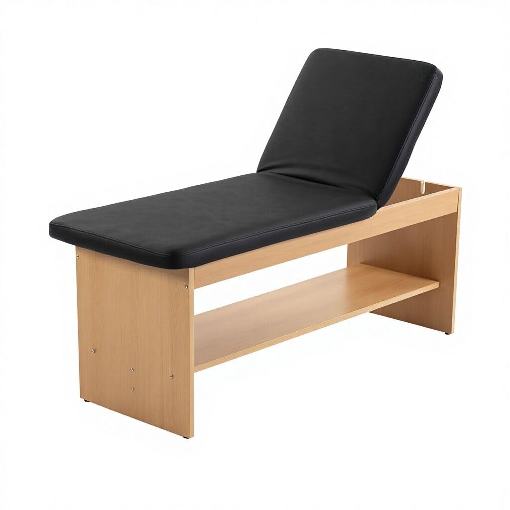 Carenovo Oak Wooden Medical Examination Table Non-Folding Professional Treatment Couch for Physiotherapy, Chiropractic & Clinic Use (Black, Wooden)