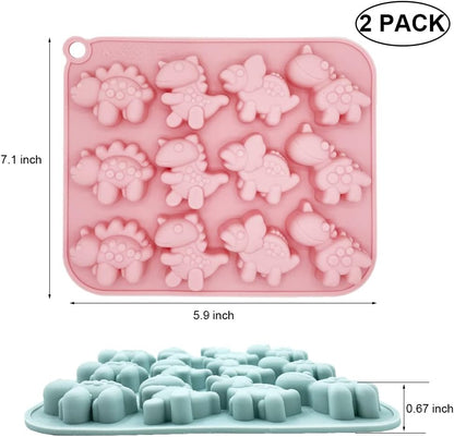 2 Pack Cute Dinosaur Silicone Molds, 12 Cavity 3D Dinosaur Themed Baking Mould Tray for Chocolate Cake Dessert