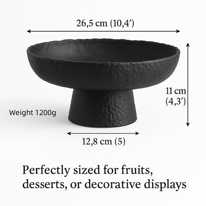 Fruit Bowl for kitchen decor Counter, 10.4‘’Large Decorative Bowl, Modern Display key bowls, High Foot Serving Blows with Irregular Edge Design, High-Temperature Fired Thickened Glass Bowl, Black