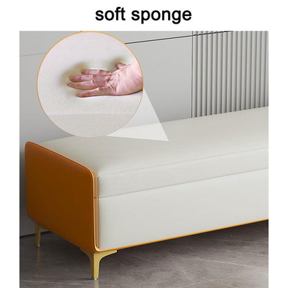 LMMIAMZ Luxury Leather Ottoman Bench Stylish Storage Footrest with Gold Legs Versatile Shoe Cabinet & Hidden Compartment Chic Yellow & Grey Design 100cm