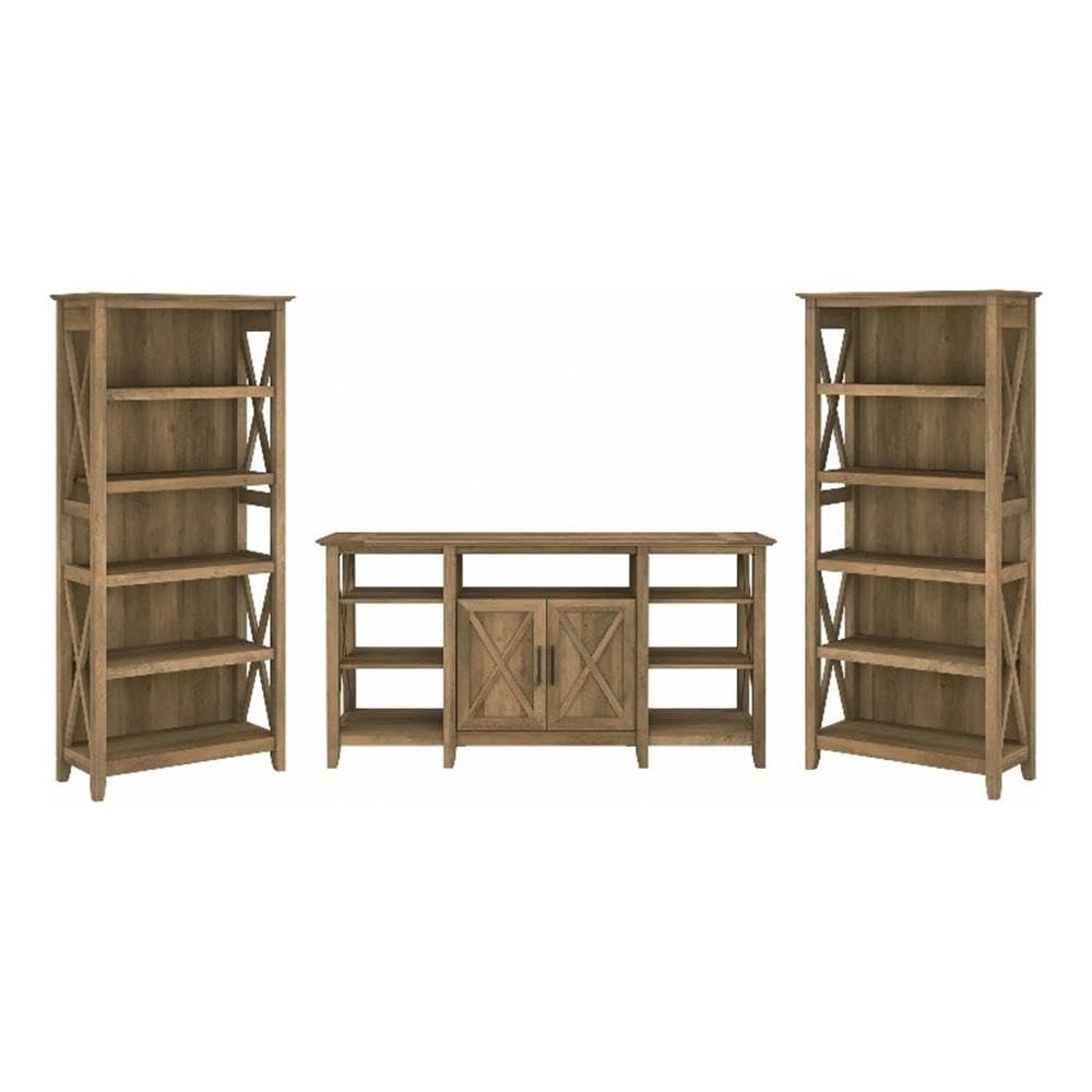 Bush Furniture Key West Tall TV Stand with Set of 2 Bookcases, Farmhouse Entertainment Center for 65 Inch Television, 17D x 60W x 66H, Reclaimed Pine