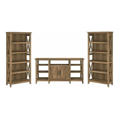 Bush Furniture Key West Tall TV Stand with Set of 2 Bookcases, Farmhouse Entertainment Center for 65 Inch Television, 17D x 60W x 66H, Reclaimed Pine