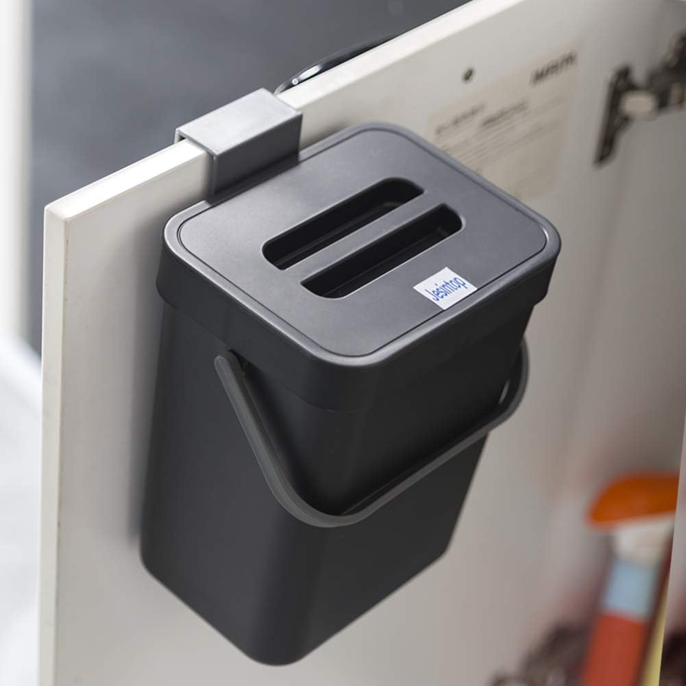 Compost Bin for Kitchen Countertop, Black Hanging Small Trash Can with Lid, Mountable Food Waste Bucket, 1.3 Gal