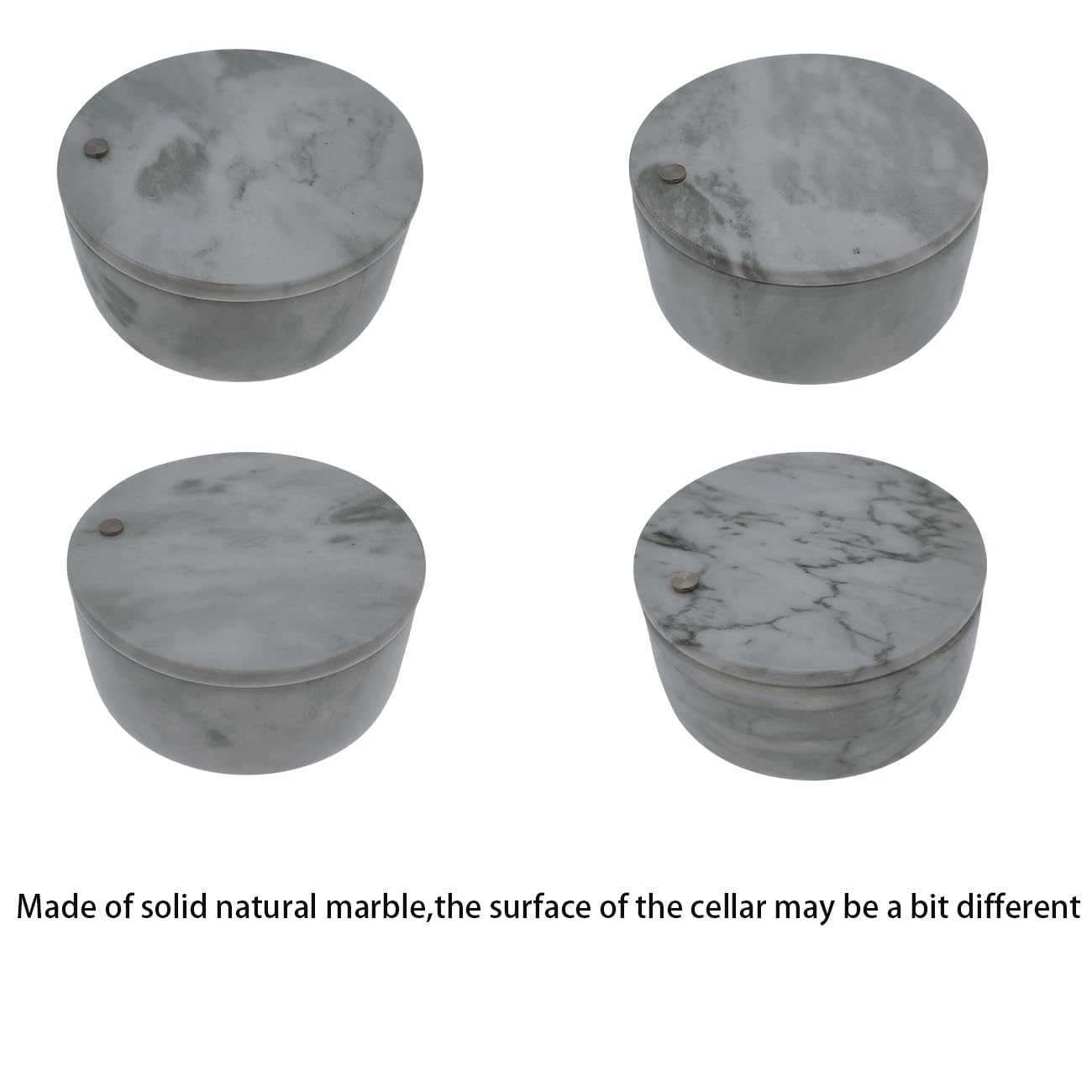 Kerixi Marble Salt Cellar and Storage Box with Two Compartments Salt Box with Swivel Lid for Storing Spice (Gray white)